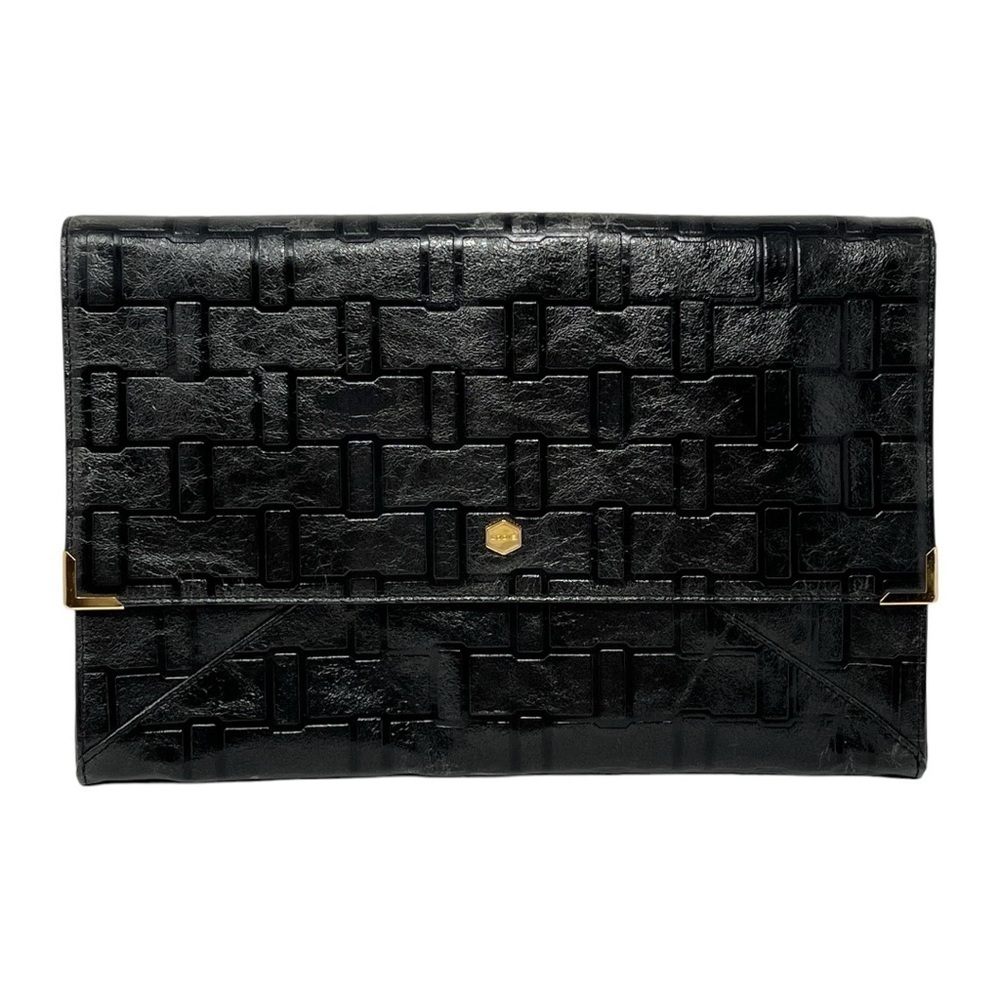 LODIS Oversized Black Embossed Geometric Pattern Envelope Style Clutch Purse